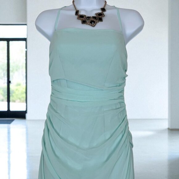 NWT BELLEVUE THE LABEL Isabella Ruffle Dress Light Dusty Teal Blue - Picture 3 of 4